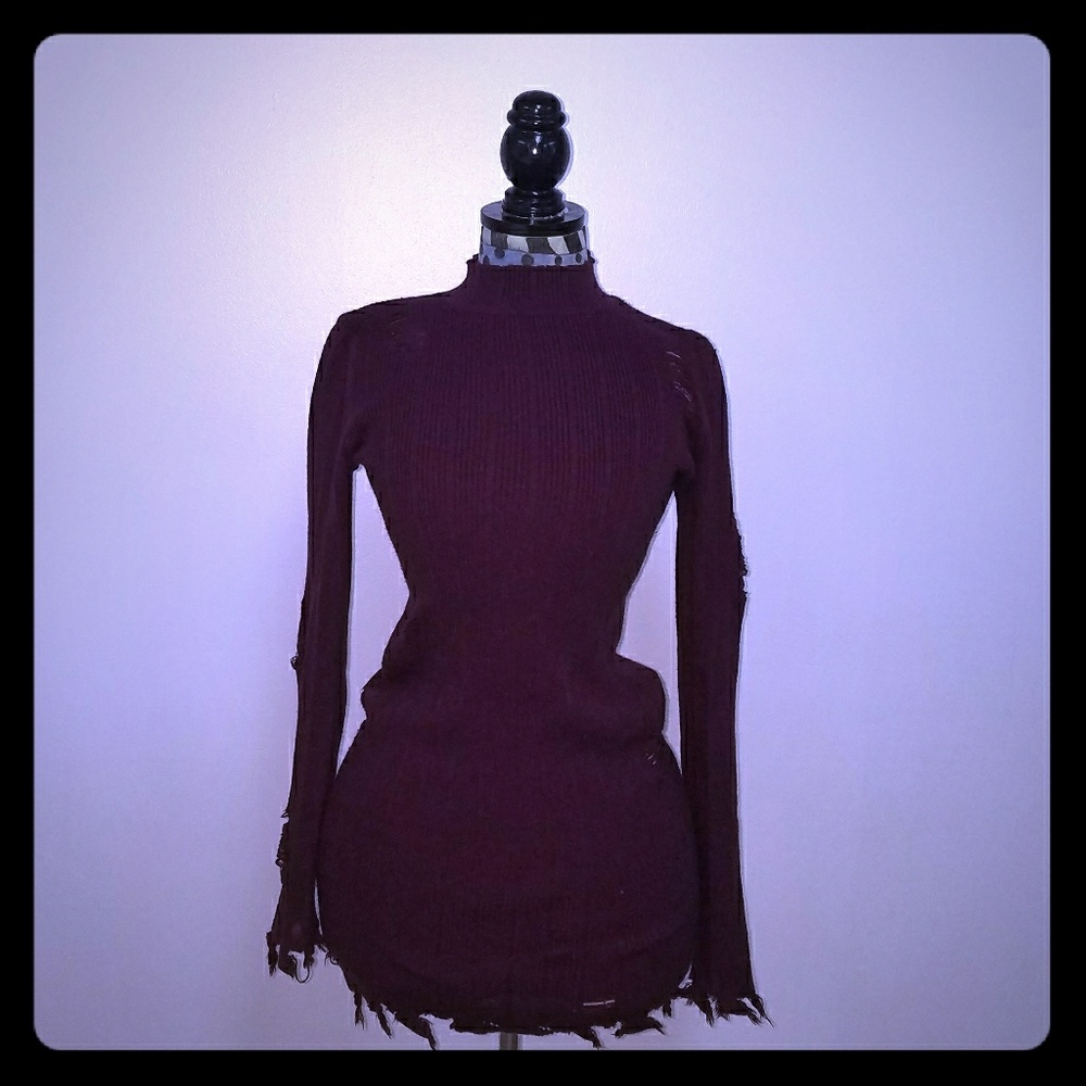 Mini sexy dress wine long sleeve